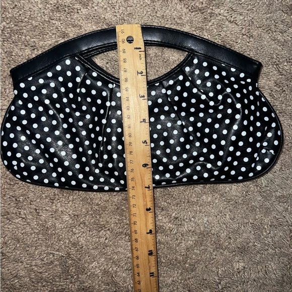 Chateau Polka Dot Clutch Bag Black White 12”x7” - Picture 2 of 7